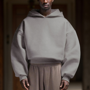 Sweat à capuche en molleton français brodé sur mesure, 400 <span class=keywords><strong>450</strong></span> 500 600 Gsm, lourd, ample, coupe courte, 450gsm, coupe ample, coton, sweat à capuche d'hiver pour hommes - Product Image 1