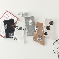 2026 Chaussettes en coton mignonnes à motif personnalisé, motif chat de dessin animé, chaussettes basses créatives type bateau, socquettes