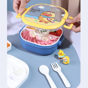 Lonchera de dibujos animados con diseño de pato, rectangular, de 3 compartimentos, hermética, portátil, apta para microondas, para estudiantes y trabajadores de oficina - Product Image 2