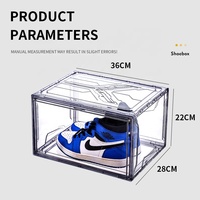 Boîte de rangement empilable carrée en PET avec tiroir latéral pour chaussures de sport, organisateur de chaussures, boîte de rangement magnétique transparente pour articles ménagers - Vente en gros