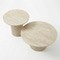 Ensemble de 2 tables basses gigognes à piétement cannelé, placage travertin, mobilier moderne pour salon, commande en gros, ODM