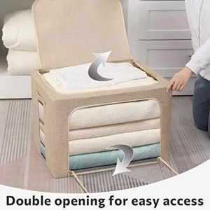 Échantillon Gratuit - Lot de 2 Bacs de Rangement pour Vêtements - Boîte de Rangement Empilable avec Cadre Métallique - Boîte en Tissu Lin Pliable avec Poignées - Product Image 6