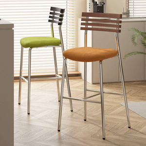 Silla de Bar Estilo Rústico Nórdico, Cromada, de Lujo, Clásica, Alta, para Barra de Cocina, Moderna, de <span class=keywords><strong>Madera</strong></span> y Terciopelo - Product Image 1