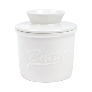 Pot à beurre en céramique française écologique avec joint de ligne d'eau de couvercle de pot en porcelaine à motif végétal pour réfrigérateur de comptoir de cuisine - Product Image 1