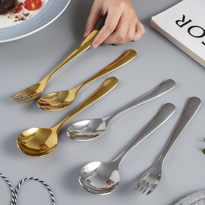 Juego de tenedor y cuchara de acero inoxidable 304, vajilla nórdica de estilo sencillo con espejo pulido para comer postre y sopa - Product Image 1