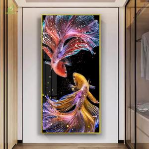 Tableaux suspendus décoratifs haut de gamme en porcelaine cristalline scintillante avec éclairage LED pour salon de luxe, peinture à l'huile - Product Image 5