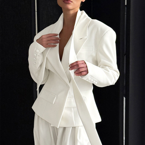 <span class=keywords><strong>Blazer</strong></span> pour femme Enyami, élégance sans effort, style moderne minimaliste, glamour, col en V, vêtement de cérémonie chic, tout blanc, sur mesure - Product Image 4