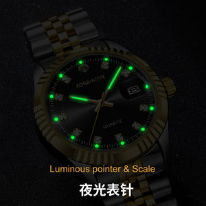 맞춤형 로고 ODM/OEM 베스트셀러 빈티지 오토 데이트 합금 포인터 스테인리스 스틸 금도금 3ATM 방수 야광 쿼츠 - Product Image 2