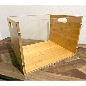 Boîtes de rangement suspendues en bambou, bacs de classement, organiseur de dossiers en acrylique transparent avec poignée pour bureau à domicile - Product Image 1