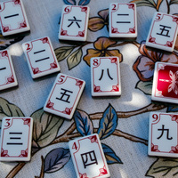 Ubin Mahjong Akrilik Marmer Hijau Giok 160Pcs Pola Burung Bambu dan Burung Pheasant Vintage untuk Permainan Mahjong