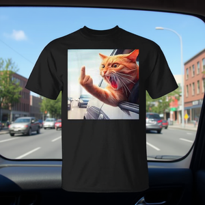 T-shirt divertente con gatto che fa il medio dito in auto, unisex per adulti, a maniche corte, girocollo, stampa digitale, promozionale - Product Image 3
