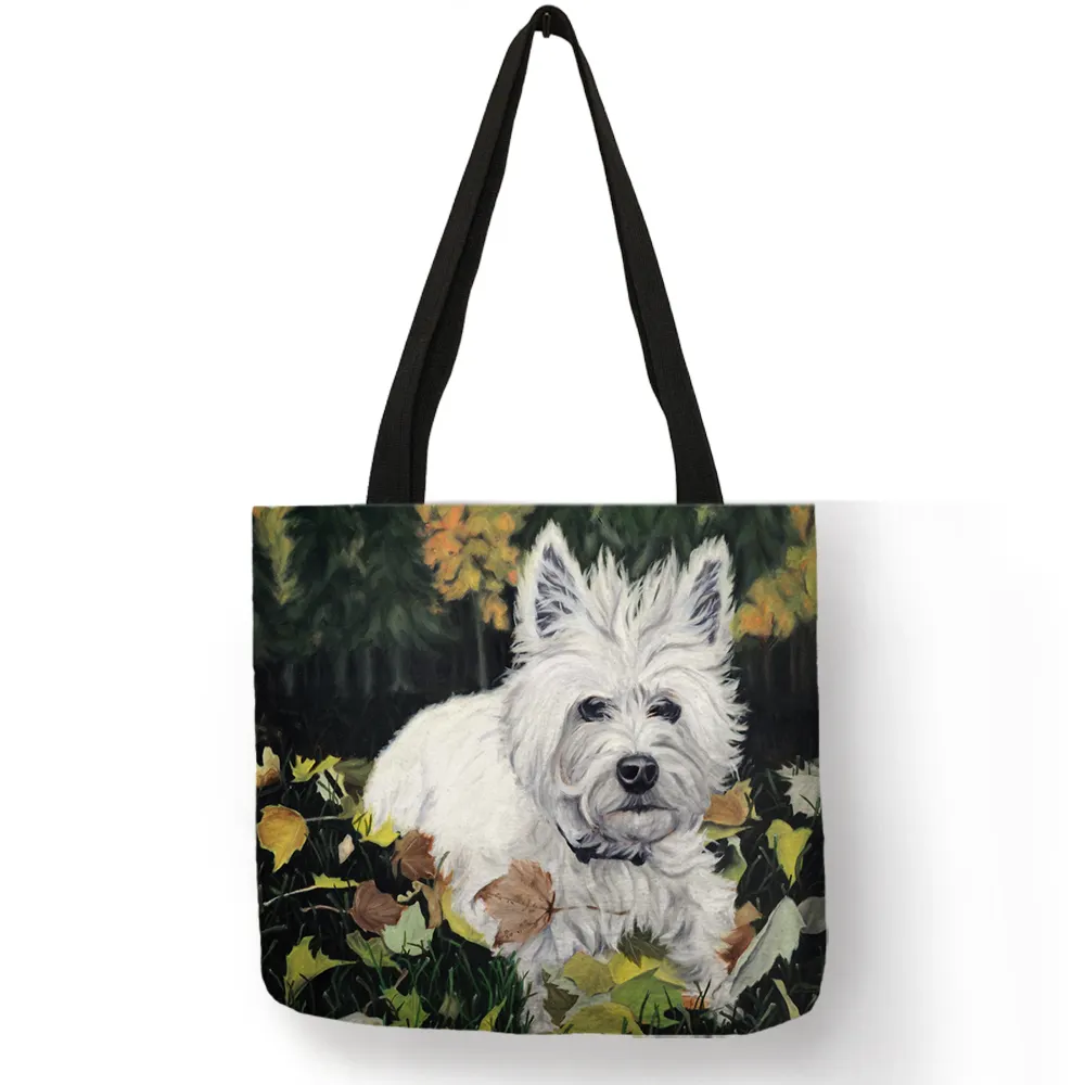 Einzigartige Design Westie Hund Malerei Quadrat Handtasche für Frauen Einkaufs Shopper Taschen Große Kapazität Eco Leinen Totes