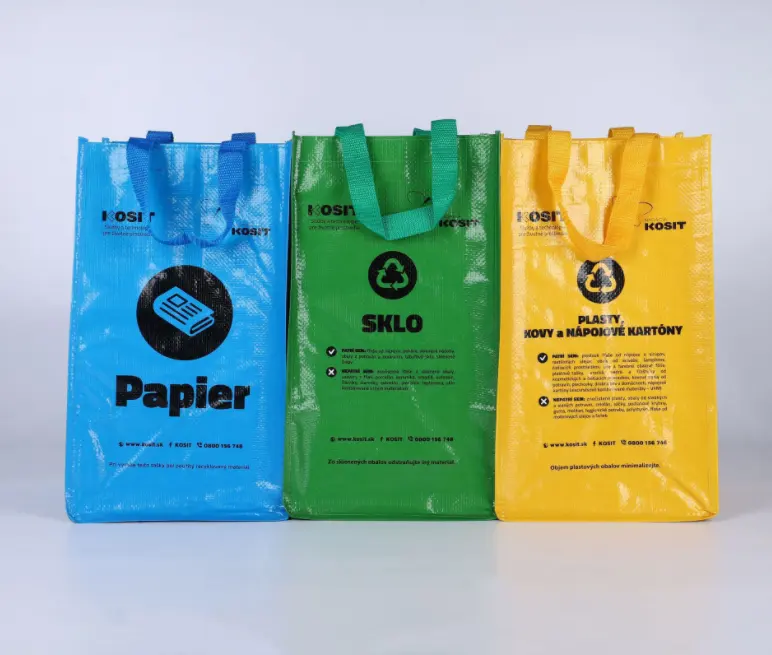 3 piezas personalizadas como un conjunto de clasificación de basura ecológico reciclar PP tejido laminado bolsa de basura para uso familiar