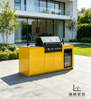 Îlot de cuisine extérieur tout-en-un en stock, avec barbecue double combustible, évier en acier inoxydable 304 et éclairage LED pour terrasse