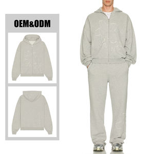 เสื้อฮู้ดซิปผ้าฝ้ายเนื้อนุ่มปักโลโก้แบบกำหนดเองสำหรับผู้ชาย ดีไซน์ฮิปฮอป ผ้าเฟรนช์เทอร์รี่แบบซักแล้ว - Product Image 2