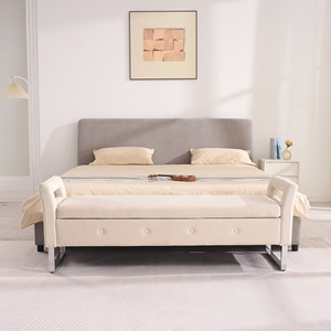 Banc de rangement moderne en tissu pour salon, entrée, chambre à coucher, avec accoudoirs, <span class=keywords><strong>ottoman</strong></span> beige, <span class=keywords><strong>coffre</strong></span> de rangement, vente en gros - Product Image 1