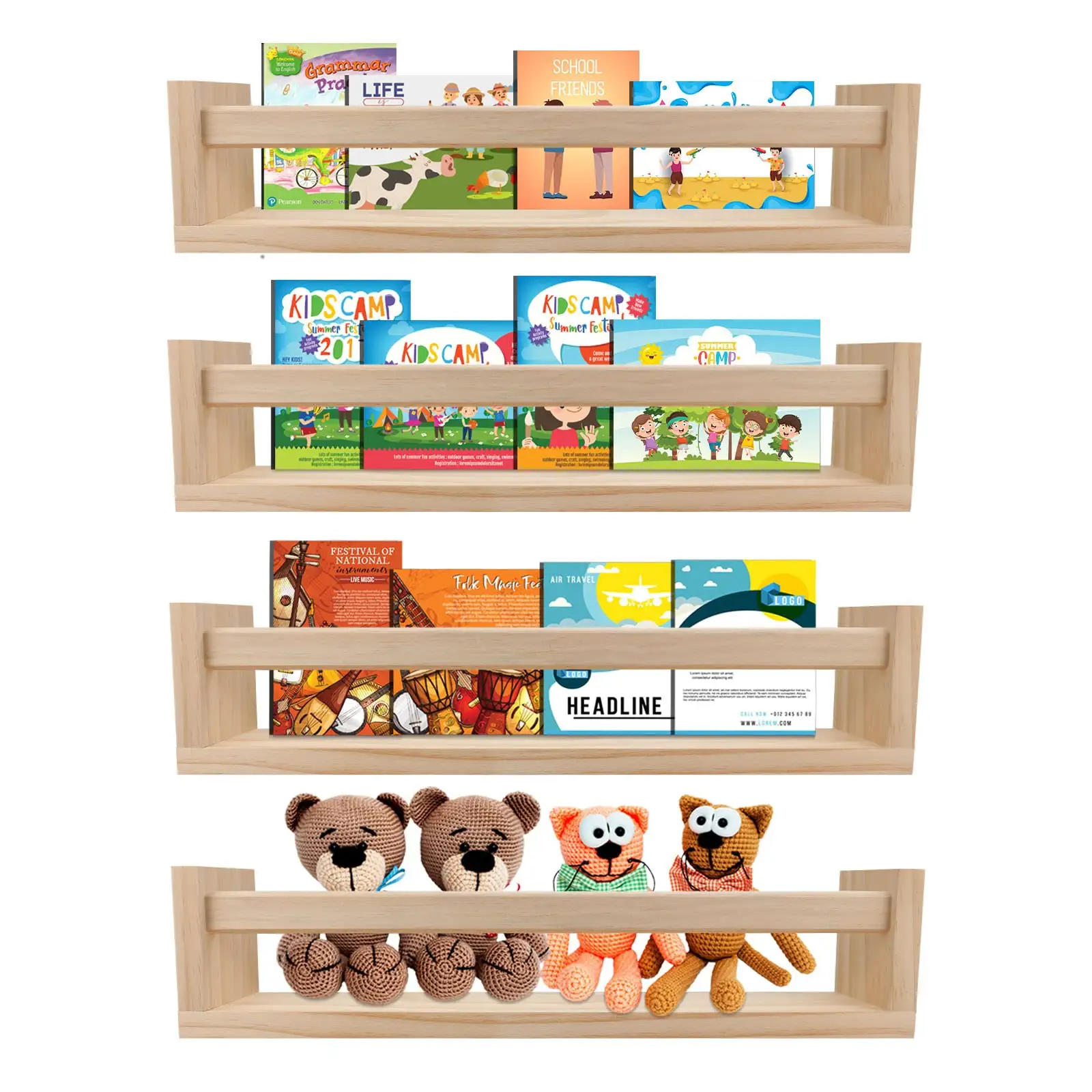 Wall mounted floating book magazine wood nursery shelves for wall book shelves for kids kitchen bathroom rack