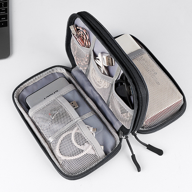 Cable Organizer Travel Accessories Pouch Bag for Power Bank/Charger/Cables/Wireless Mouse-Nylon + Polyester Carry Storage Case