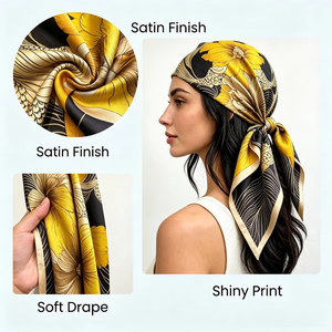 <span class=keywords><strong>Foulard</strong></span> Quadrato in Raso 70x70cm per Donna, Accessorio Moda per Collo, Testa, <span class=keywords><strong>Bandana</strong></span>, <span class=keywords><strong>Capelli</strong></span>, Borsa, Pronta Consegna OEM ODM 1026I - Product Image 2