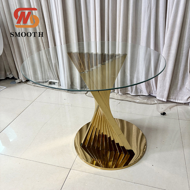 SMOOTH Gold Stainless Steel Rectangular Glass Wedding Decoration Dining Tables and Chairs for Party Event