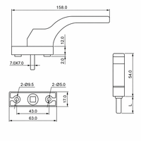 Poignée de fenêtre courbée en alliage de zinc et d'aluminium, noir satiné, 158 mm, espacement 43 mm, base carrée, pour fenêtre à battant en PVC et aluminium