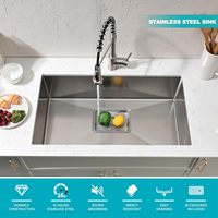 Évier encastré avant en acier inoxydable chromé de 33 pouces-Double cuvette de calibre 16 avec accessoires complets