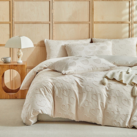 Parure de lit de luxe matelassée et moelleuse avec housse de couette et taies d'oreiller, motif cœurs 3D, blanc crème, taille Queen, vente en gros