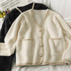 Suéter de manga larga con cuello en V a la moda, cárdigan de punto para mujer, suéteres negros de punto para primavera y otoño para mujer, Par Muji 2021 - Product Image 2