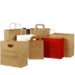 Пакеты для ношения в ресторане, быстрое питание, биоразлагаемые пакеты для выноса, шопинга, магазина с индивидуальным принтом, Коричневый пакет из крафт-бумаги