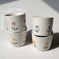 Ensemble de tasses en porcelaine à motifs floraux mignons personnalisables en 4 pièces - Passe au lave-vaisselle et au micro-ondes pour la maison et le bureau