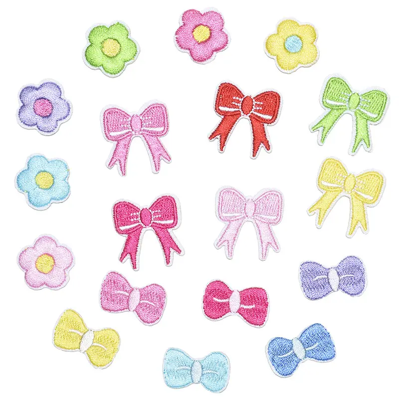 Custom Self-adhesive Embroidered Cartoon bow small flower Clothing Patches for Diy bag shoes Hats jacket jeans Garment Patch