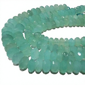 Cuentas facetadas de calcedonia azul agua natural, forma rondel, 9-10 mm, longitud del hilo de 10 pulgadas - Product Image 1