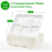 Plateau rectangulaire jetable biodégradable à 5 compartiments, résistant à la graisse, pour emballage de repas et restauration rapide, vente en gros Chine