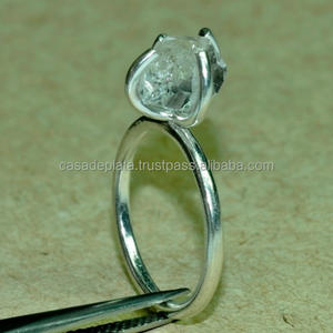 แหวนพลอยเฮอร์คิเมอร์แบบหยาบ925แหวนเงินสเตอร์ลิงพร้อมง่ามชุบเงินแหวนแฟชั่นคลาสสิกสำหรับทุกเพศ - Product Image 1