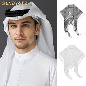 高品质阿拉伯迪拜沙特阿拉伯男士中东头巾Keffiyeh Shemagh 140 * 140厘米大号方形围巾披肩 - Product Image 1