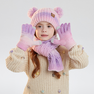Bộ mũ, khăn quàng cổ và găng tay ba mảnh 2256 cho bé trai và bé gái để giữ ấm trong mùa đông với mũ lông cừu và mũ bảo vệ tai - Product Image 3