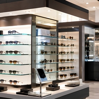 Moderner Brillen-Präsentationsstand mit LED-beleuchteter Glasvitrine und individuellem Logo für Optikgeschäfte
