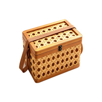Boîte de rangement vintage en bambou tressé fait main, organiseur de bureau portable, artisanat en bambou pour la maison
