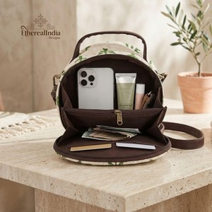 <b>Green</b> Block Print Round Sling Bag Wholesale Handmade Cotton Circle Crossbody <b>Purse</b> Ethnic Floral Handbag Export India - Product Image 3