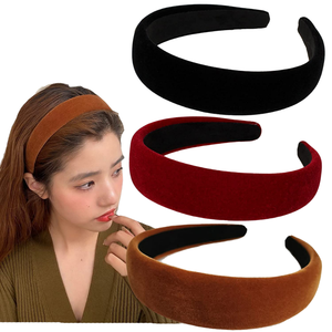 Bandeau rétro en éponge fine en velours rouge vin avec charme féminin, bandeau <span class=keywords><strong>de</strong></span> presse à cheveux noirs pour sortir et bandeau simple - Product Image 1