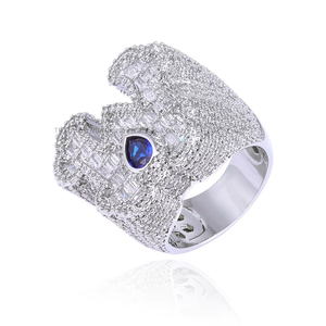 Hip-hop Blue Water Drop Gem <b>Letter</b> Ring, Full T-square Zircon Ring Jewelry - Product Image 5