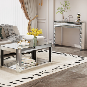 Modern <b>Silver</b> Glass Mirror <b>Console</b> <b>Table</b> with 2 Drawers Glass Top for Hotel & Living Room - Product Image 4