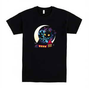 Camiseta coreana negra con diseño de luna y estrellas para hombres y mujeres, ropa unisex - Product Image 2