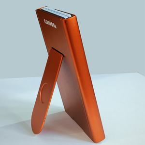 Portefeuille porte-cartes minimaliste Cardhoda avec support pop-up pour téléphone de 6 pouces, en cuir synthétique microfibre orange - Product Image 4