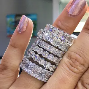 Huitan Multi Shapes Cut Engagement Finger Ring Set Moissanite Silver Jewelry Hot Sale Fashion Zirconia Eternity Rings