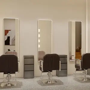 Miroir de salon de coiffure suspendu avec écran tactile intelligent de grande taille, sol debout, longueur de l'habillage intégral, miroirs avec lumière LED