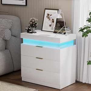 โต๊ะข้างเตียงทันสมัยพร้อมลิ้นชัก ไฟ LED และแท่นชาร์จ สำหรับห้องนอน - Product Image 1