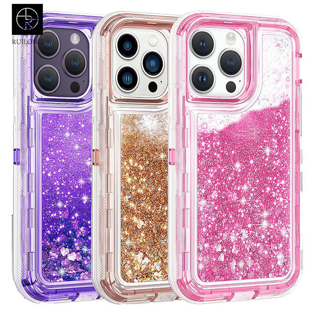 Luxury Glitter Liquid Shiny Quicksand Case for iPhone 15 14 13 12 Pro Max Case Heavy Duty Shockproof Protective Case