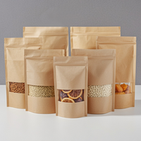 Sachet en papier kraft biodégradable multi-tailles avec fenêtre transparente et fermeture éclair pour l'emballage de snacks et aliments secs