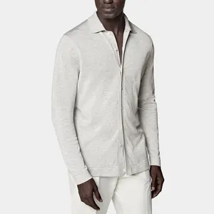 Produttore di maglieria estiva Logo personalizzato <span class=keywords><strong>Slim</strong></span> <span class=keywords><strong>Fit</strong></span> con bottoni morbidi a <span class=keywords><strong>manica</strong></span> <span class=keywords><strong>lunga</strong></span> in cotone <span class=keywords><strong>Polo</strong></span> in seta Cardigan <span class=keywords><strong>Polo</strong></span> da uomo <span class=keywords><strong>Polo</strong></span> Shirt - Product Image 1